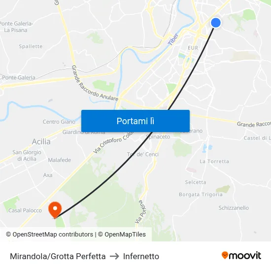 Mirandola/Grotta Perfetta to Infernetto map