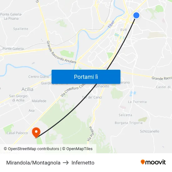 Mirandola/Montagnola to Infernetto map