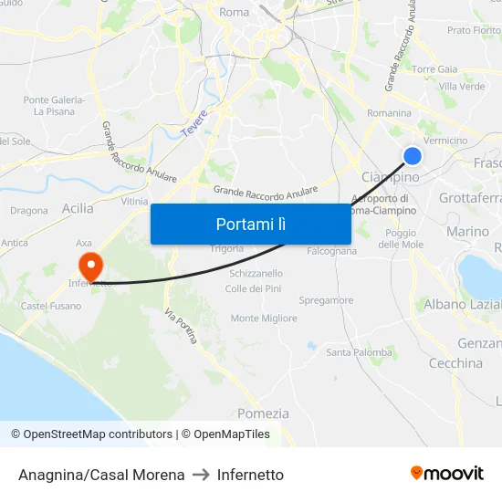 Anagnina/Casal Morena to Infernetto map