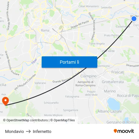 Mondavio to Infernetto map