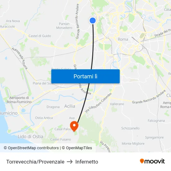 Torrevecchia/Provenzale to Infernetto map