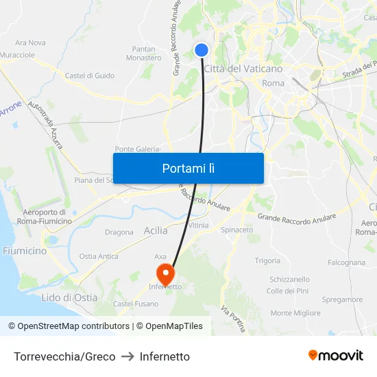 Torrevecchia/Greco to Infernetto map