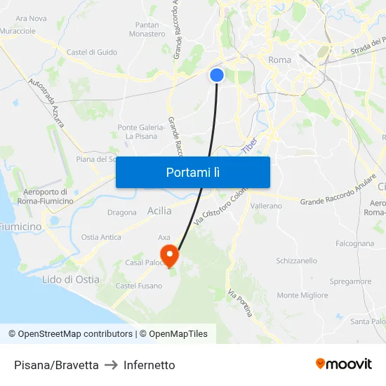 Pisana/Bravetta to Infernetto map