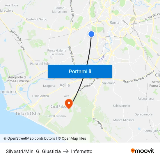 Silvestri/Min. G. Giustizia to Infernetto map