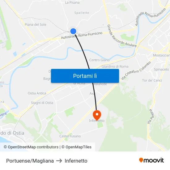 Portuense/Magliana to Infernetto map