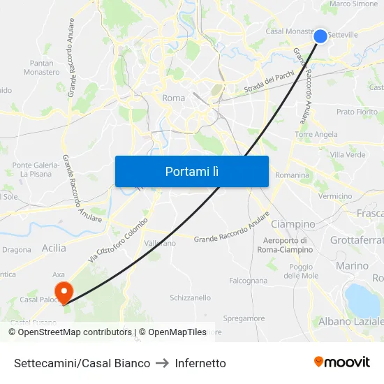 Settecamini/Casal Bianco to Infernetto map