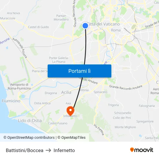 Battistini/Boccea to Infernetto map