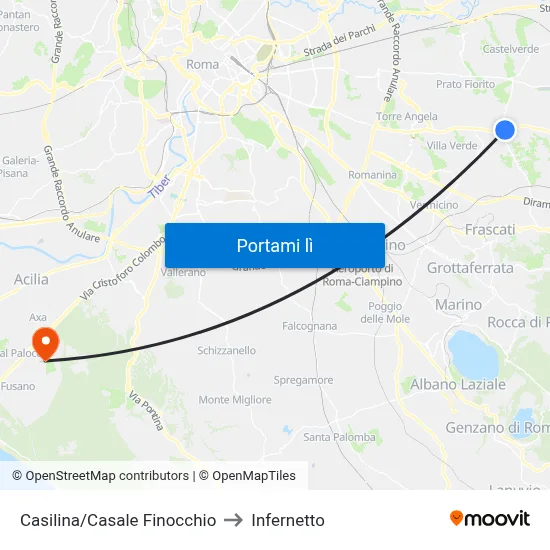 Casilina/Casale Finocchio to Infernetto map