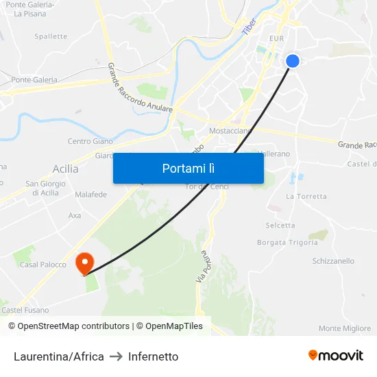 Laurentina/Africa to Infernetto map