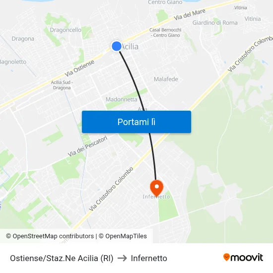Ostiense/Staz.Ne Acilia (Rl) to Infernetto map