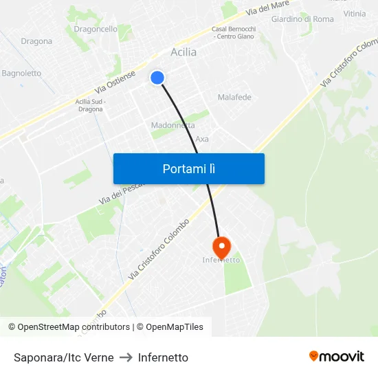 Saponara/Itc Verne to Infernetto map