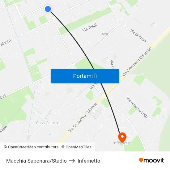 Macchia Saponara/Stadio to Infernetto map
