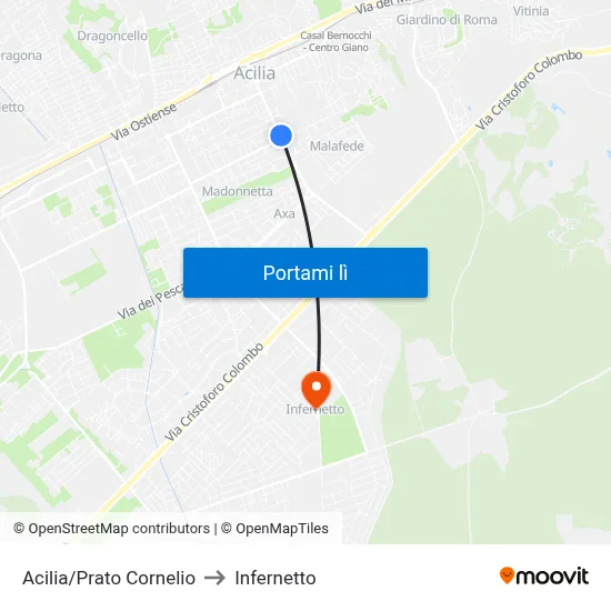 Acilia/Prato Cornelio to Infernetto map