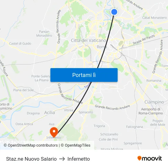 Staz.ne Nuovo Salario to Infernetto map