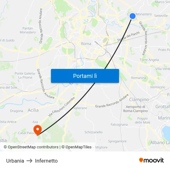 Urbania to Infernetto map