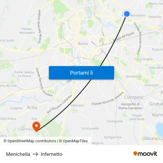Menichella to Infernetto map