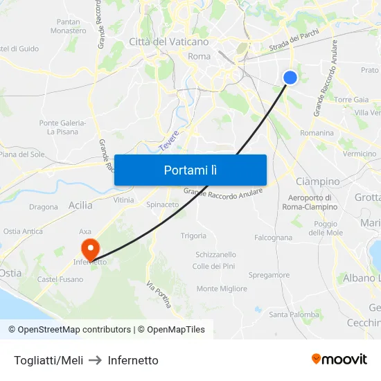 Togliatti/Meli to Infernetto map