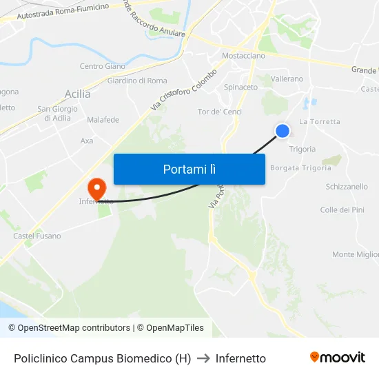 Policlinico Campus Biomedico (H) to Infernetto map