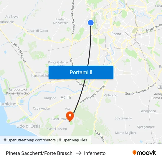 Pineta Sacchetti/Forte Braschi to Infernetto map