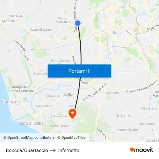 Boccea/Quartaccio to Infernetto map