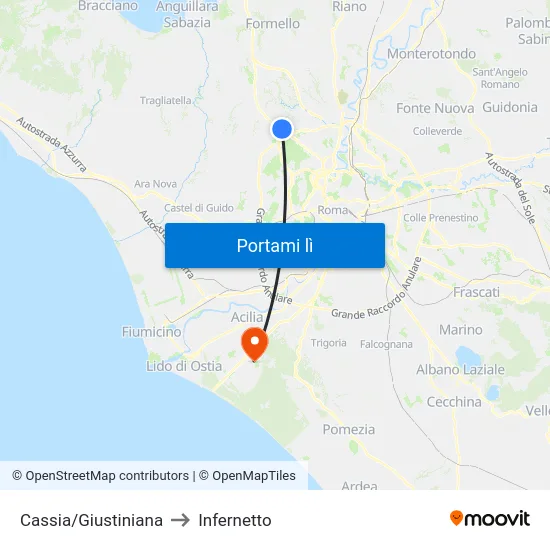 Cassia/Giustiniana to Infernetto map
