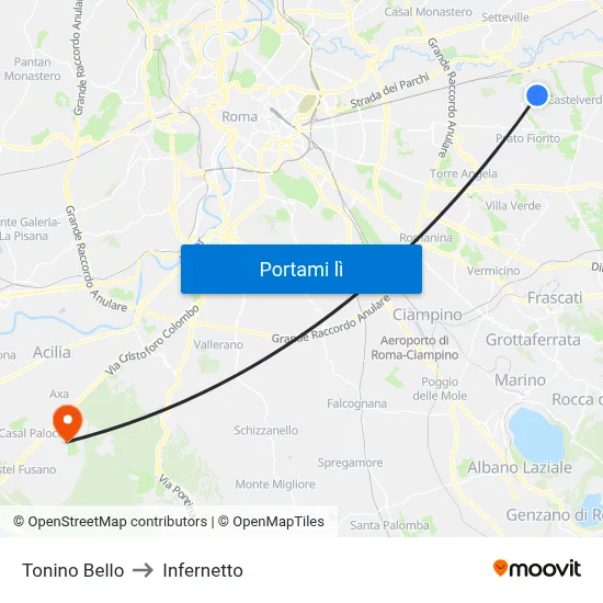 Tonino Bello to Infernetto map