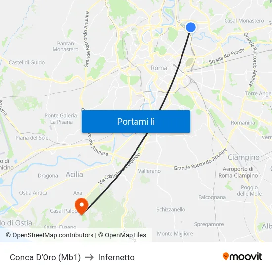 Conca D'Oro (Mb1) to Infernetto map