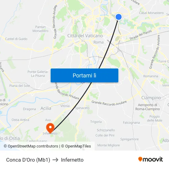Conca D'Oro (Mb1) to Infernetto map