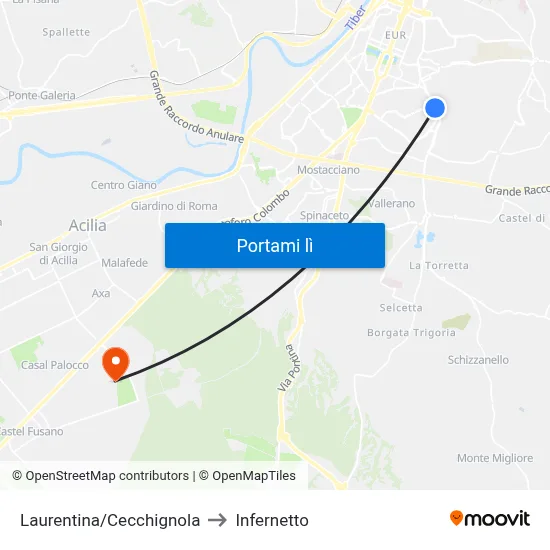 Laurentina/Cecchignola to Infernetto map