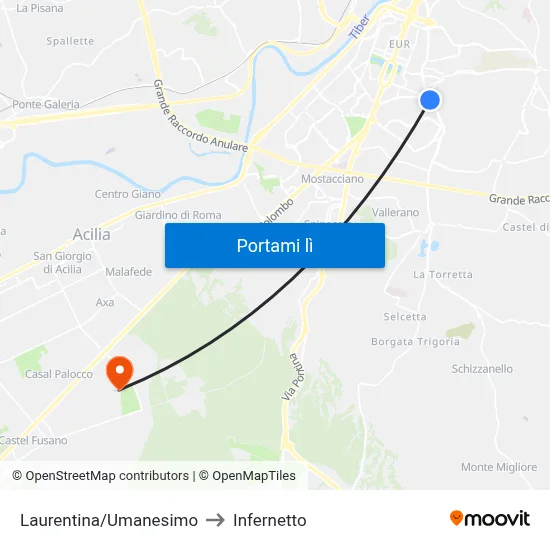 Laurentina/Umanesimo to Infernetto map
