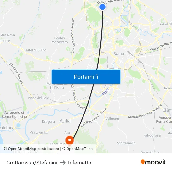 Grottarossa/Stefanini to Infernetto map