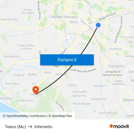 Teano (Mc) to Infernetto map