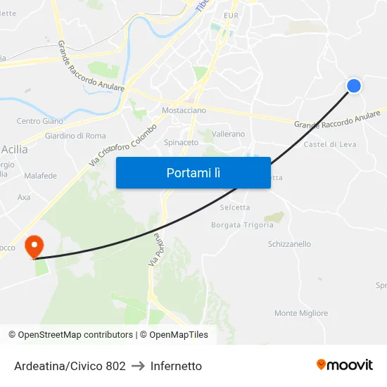 Ardeatina/Civico 802 to Infernetto map