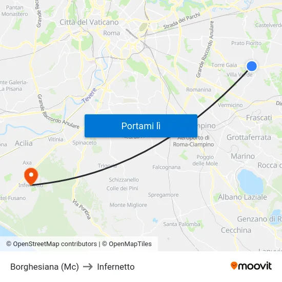 Borghesiana (Mc) to Infernetto map