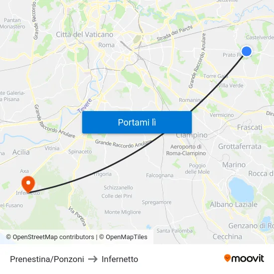 Prenestina/Ponzoni to Infernetto map