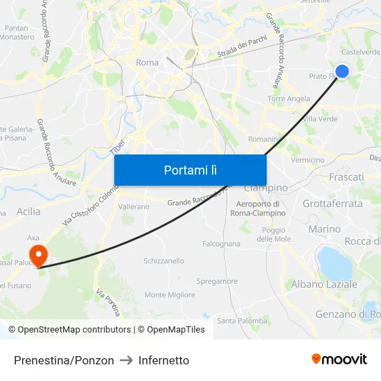 Prenestina/Ponzon to Infernetto map