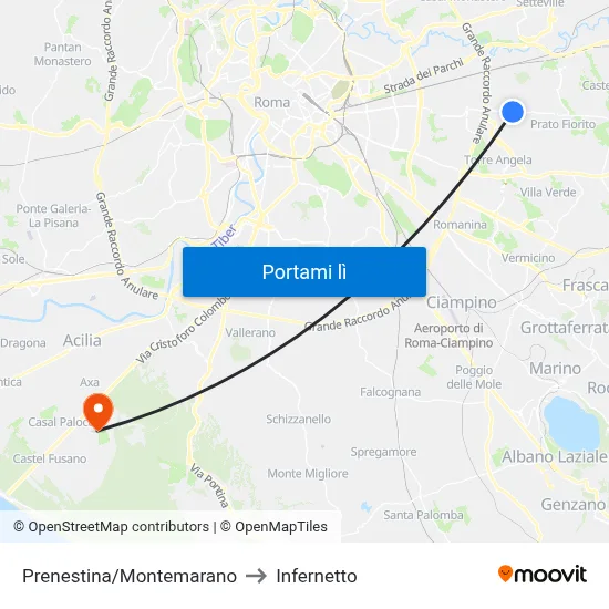 Prenestina/Montemarano to Infernetto map
