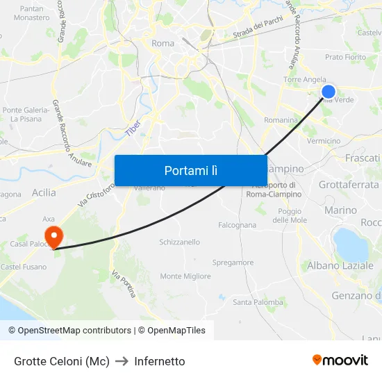 Grotte Celoni (Mc) to Infernetto map