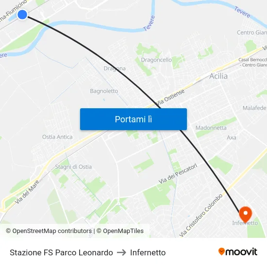 Stazione FS Parco Leonardo to Infernetto map