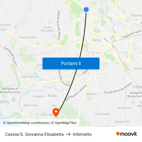 Cassia/S. Giovanna Elisabetta to Infernetto map