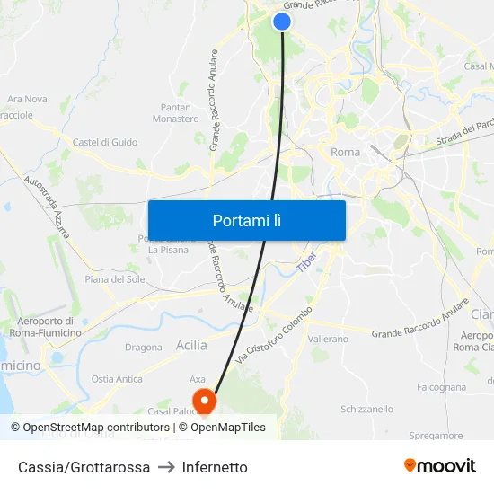 Cassia/Grottarossa to Infernetto map