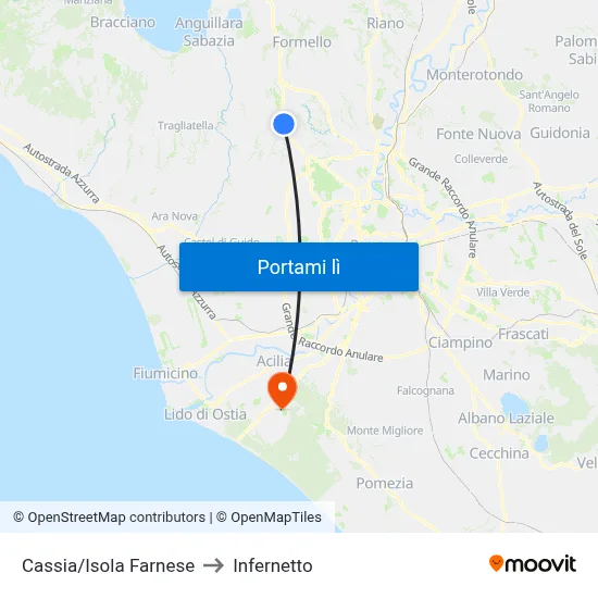 Cassia/Isola Farnese to Infernetto map
