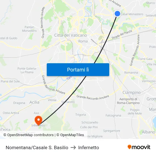 Nomentana/Casale S. Basilio to Infernetto map