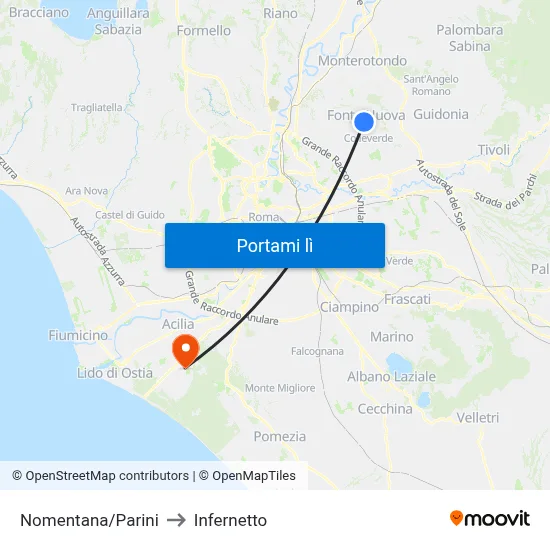 Nomentana/Parini to Infernetto map