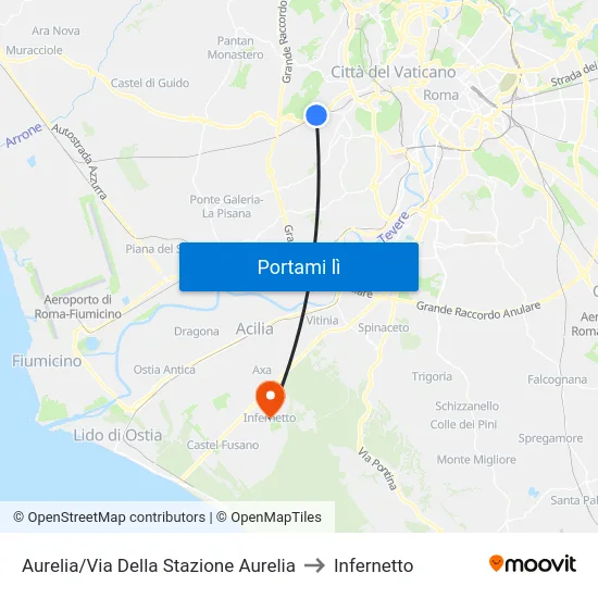 Aurelia/Via Della Stazione Aurelia to Infernetto map