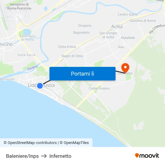 Baleniere/Inps to Infernetto map