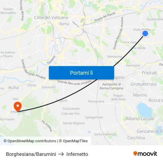 Borghesiana/Barumini to Infernetto map
