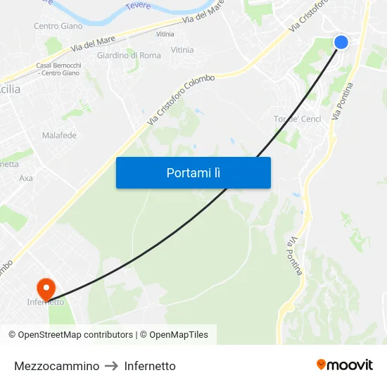 Mezzocammino to Infernetto map