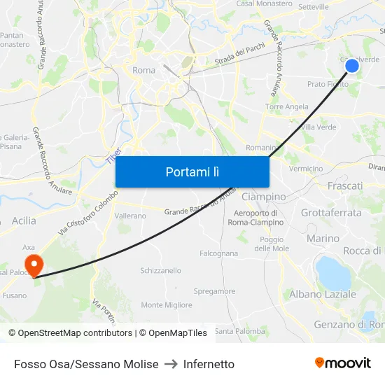 Fosso Osa/Sessano Molise to Infernetto map