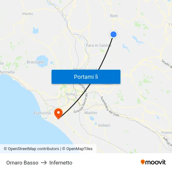 Ornaro Basso to Infernetto map